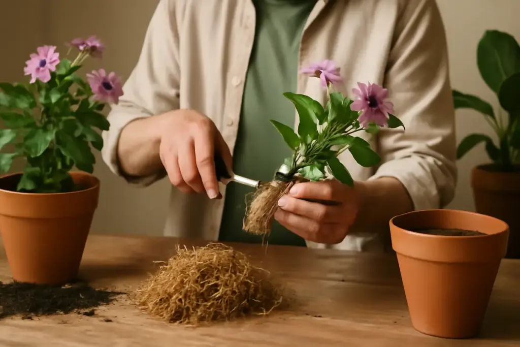 Sfoltire le radici delle piante d’appartamento: il beneficio insospettabile per la fioritura